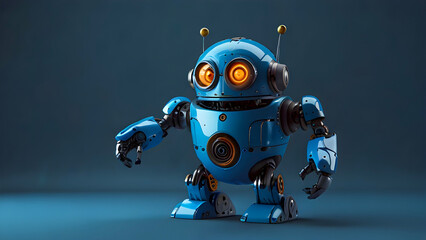 Cute Blue Robot Design with Matching Blue Background, AI, ML, Futuristic wallpaper background