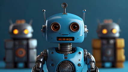 Cute Blue Robot Design with Matching Blue Background, AI, ML, Futuristic wallpaper background