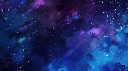 Abstract Blue Galaxy Background. Cosmic Watercolor Design with Stars