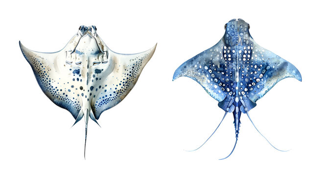 Stingray, watercolor clipart illustration with isolated background.