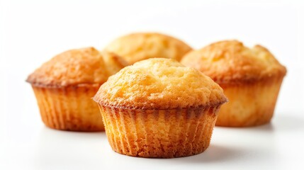 Cornbread muffins with a golden crust, ideal for a savory snack, isolated on white background, copy space