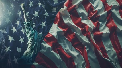 Representation of the american flag with statue of liberty for us national loyalty day celebration.