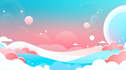 A whimsical digital illustration of a dreamy, pastel-colored sky and clouds, creating a serene and magical atmosphere.