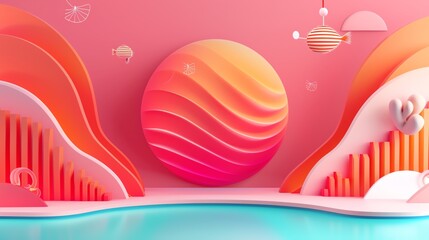 Salmon minimalist background with space above for text flat design front view seaside theme 3D render Triadic Color Scheme