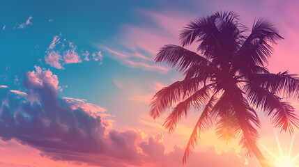 Tropical sunset with palm trees