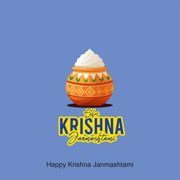 Happy Janmashtami Dhai handi happy krishna janmashtami Janmashtami festival background of India with hindi text meaning 'shree krishna janmashtami'