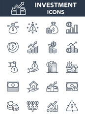 Set of investment icons, asset, market, buget