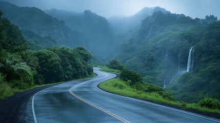 Serene Rainy Day Drive on Hana Highway, Maui, Hawaii, USA