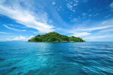 Fototapeta premium Tranquil island in vibrant blue ocean under clear sky