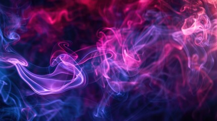 Abstract swirling smoke in vibrant pink and blue hues against a dark background, creating a mystical and artistic effect.