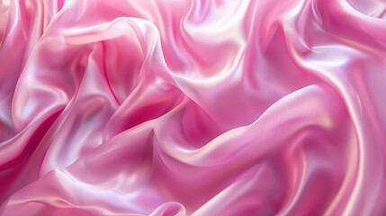 Fototapeta premium Close-up of pink silk fabric showcasing smooth folds and a luxurious, soft texture, creating a sense of elegance and beauty.
