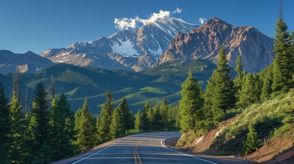 Scenic Summer Drive on Pikes Peak Highway in USA | Highway Leading to Rocky Mountains Amidst Alpine Forests and Blue Sky