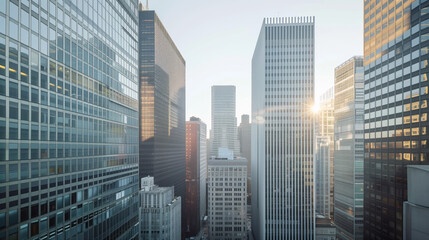 Obraz premium Skyscrapers in a big city financial district. Background image. Created with Generative AI technology.