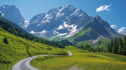 Majestic Alpine Scenery: Grossglockner Hochalpenstrasse Winding Road in the Austrian Alps on a Clear Summer Day