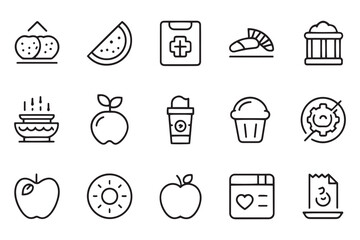 calorie counting related , editable stroke outline icon set on white background