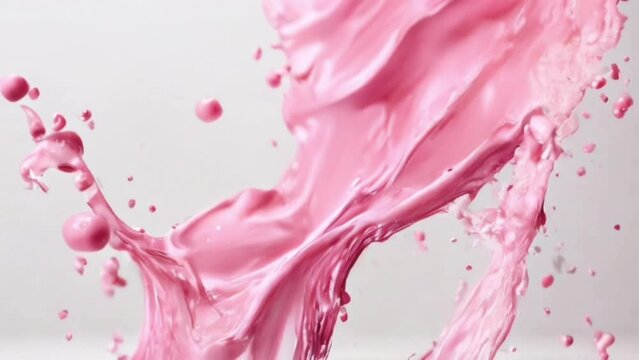 Splash of pink milky liquid similar to smoothie, yogurt or cream, cut out, strawberry milk, ai generative
