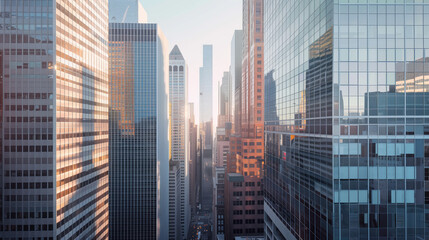 Skyscrapers in a big city financial district. Background image. Created with Generative AI technology.