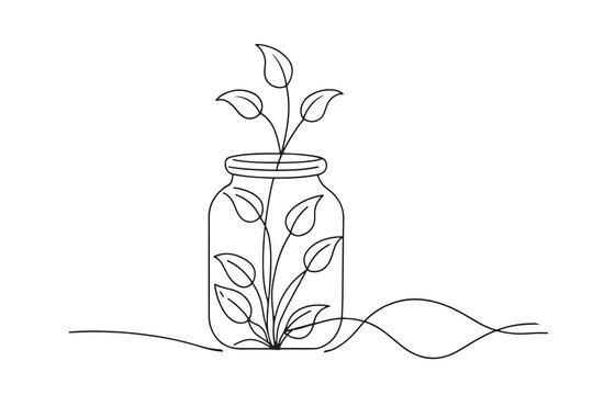 minimalist plant in jar line art clip art preview