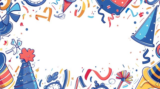 Minimalist New Years Day Doodle Page Print Border Design with Blank Space for Content