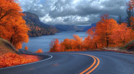 Serene Autumn Drive on The Historic Columbia River Highway, USA