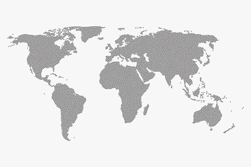 Flat earth world map with round dots. Round pixel pattern. Modern digital globe. Black dots on white background. Worldmap template for website, infographics, design.