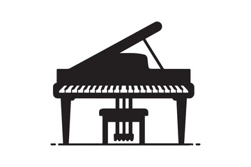 minimalist and simple easy Piano silhouette, fill with black color, isolated, black and white, white background, simple, not complex