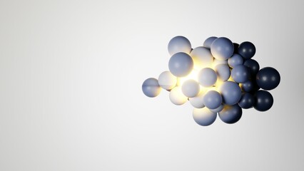 It features a display of radiant orbs in a basic, abstract 3D setting with soft lighting, creating a serene atmosphere