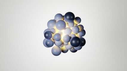 3D illustration of a molecular structure depicted with clustered spheres in a monochrome color scheme.