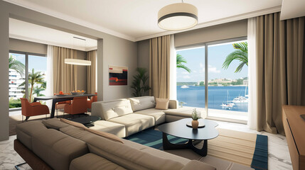 Fototapeta premium A modern living room in a Caribbean location