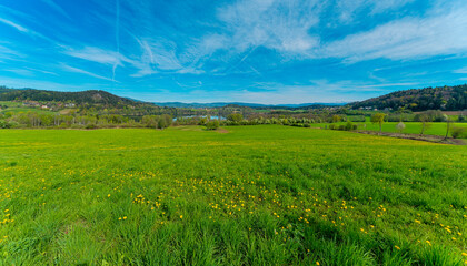 green field and blue sky, Abbey St. Georgen, Carinthia, Austria, Europe, April 2024