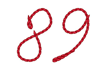 Red Rope Knitting Yarn Alphabet Number 8, 9, PNG transparent image