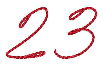 Red Rope Knitting Yarn Alphabet Number 2, 3, PNG transparent image