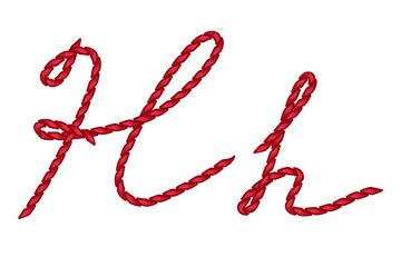 Red Rope Knitting Yarn Alphabet Letter H, PNG transparent image