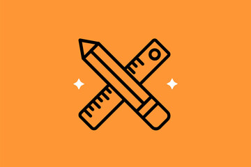 drawing, ruler and pencil   illustration in flat style design. Vector illustration and icon.	