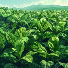 Fototapeta premium Spinach Field, Spinach Crop, Many Spinach , Spinach Leaves, Spinach Agriculture Landscape