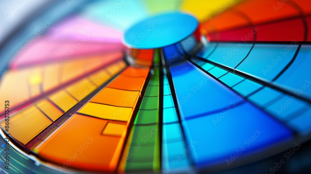 Leinwandbilder A close-up of a computer screen displaying a colorful pie chart, representing data analysis and market segmentation.