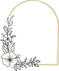 Botanical arch frame with hand drawn flowers and leaves