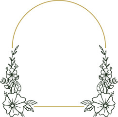 Obraz premium Botanical arch frame with hand drawn flowers and leaves