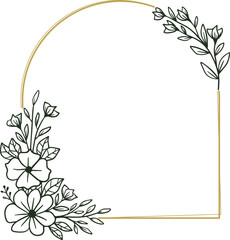 Botanical arch frame with hand drawn flowers and leaves