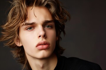 Fototapeta premium Portrait of a pensive young man with flowing hair