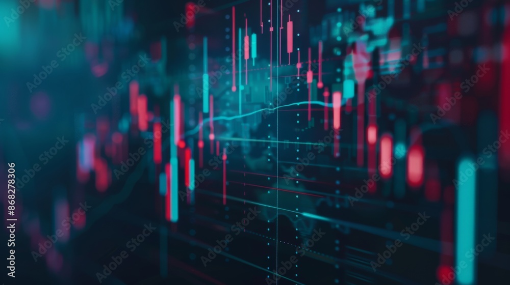 Aufkleber a detailed view of a stock market chart with candlestick patterns, volume bars, and moving averages,
