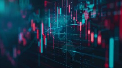A detailed view of a stock market chart with candlestick patterns, volume bars, and moving averages, used for technical analysis.