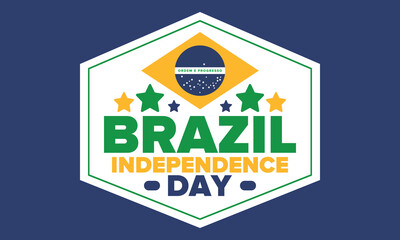 Brazil Independence Day. Happy national holiday. Freedom day. Celebrate annual in September 7. Brazil flag. Patriotic brazilian design. Poster, card, banner, template, background. Vector illustration