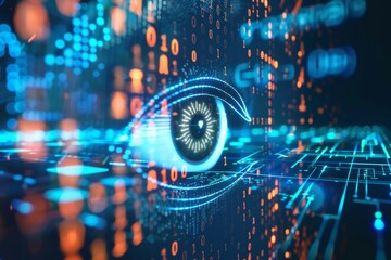 Futuristic digital eye surveillance concept in cyberspace