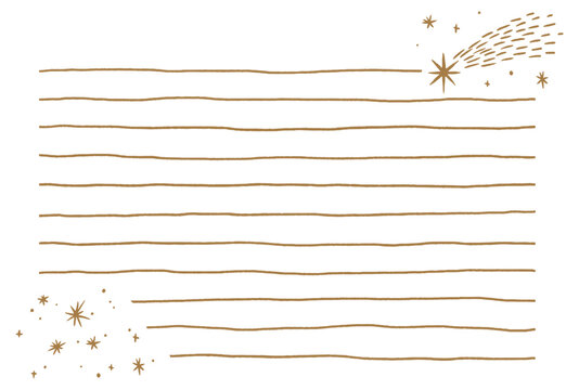 シンプルでかわいい手描きの星柄の便箋　流れ星の装飾　手紙　ポストカード　罫線