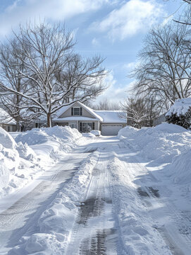 Snowcovered driveway untouched by shoveling