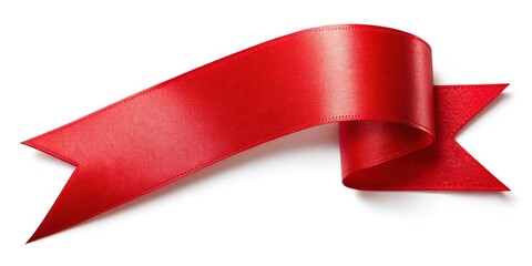 Vibrant red ribbons bend to form a corner bookmark or banner, perfect for online shopping web elements, tags, flags, and curved ribbon accents, isolated on white background.