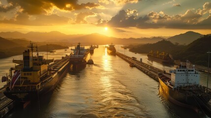 Fototapeta premium Canals where many ships gather around the world