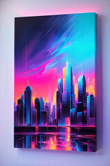 artist's painting, modern abstract art, calm colors, clear lines, city landscape in a minimalist style