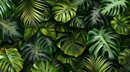 A lush, tropical background of green leaves.